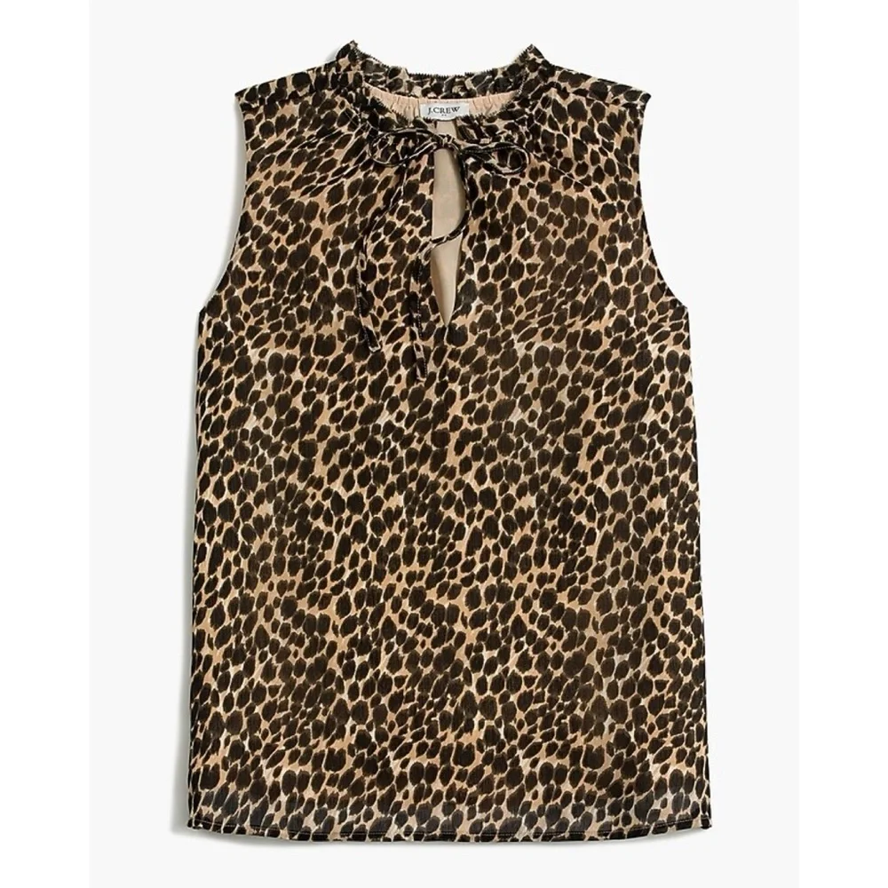 J. Crew Ruffle Leopard Tie Neck Top